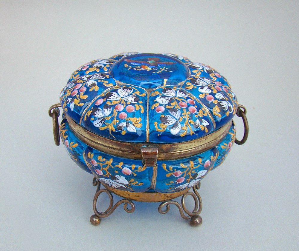 LARGE 19TH CENTURY FRENCH ENAMELLED GLASS DRESSING TABLE JAR , CIRCA 1890