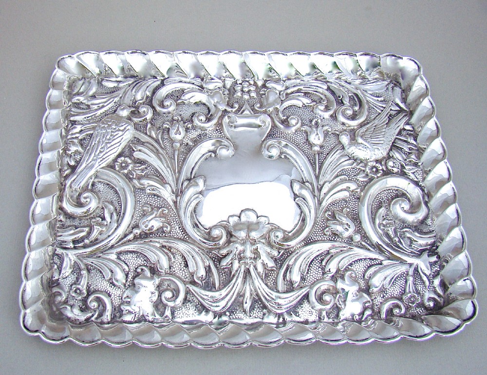EDWARDIAN SILVER DRESSING TABLE TRAY BY W. J. MYATT & CO, CHESTER 1905