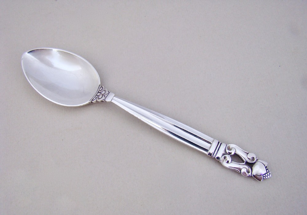GEORG JENSEN STERLING SILVER ACORN PATTERN TEASPOON, IMPORT MARKS FOR LONDON 1959