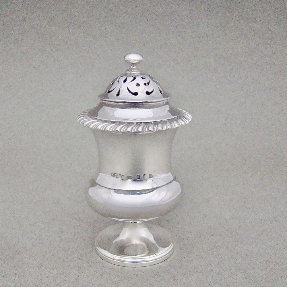 GEORGIAN SOLID SILVER POUNCE POT, LONDON 1795