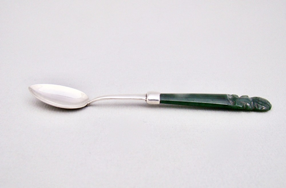 NEW ZEALAND STERLING SILVER AND CARVED JADE SMALL SPOON, CIRCA 1920 View III