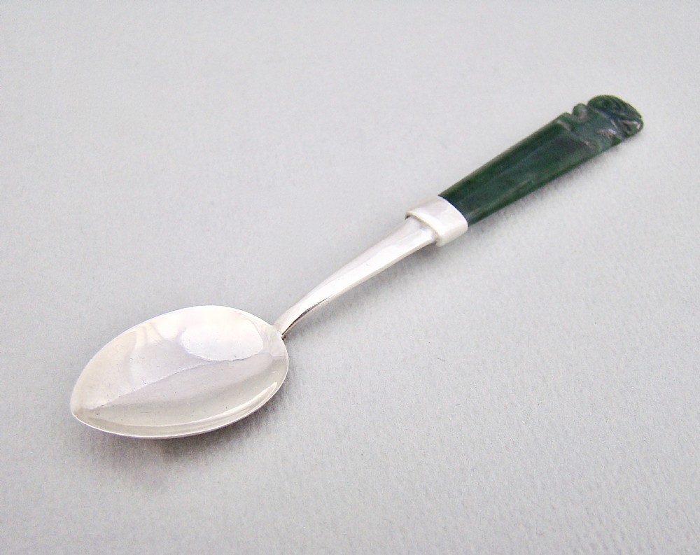 NEW ZEALAND STERLING SILVER AND CARVED JADE SMALL SPOON, CIRCA 1920 View IV