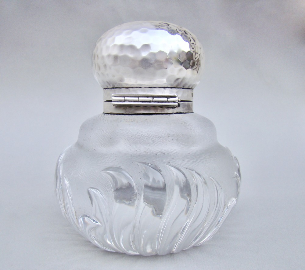 GUSTAVE KELLER ARTS & CRAFT SILVER & FROSTED GLASS INKWELL, PARIS CIRCA 1900 View III