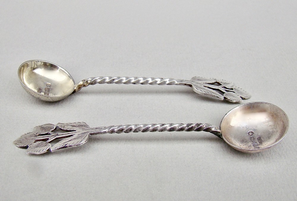 PAIR OF VICTORIAN SILVER SALT SPOONS BY HILLIARD & THOMASON BIRMINGHAM 1877 View IV