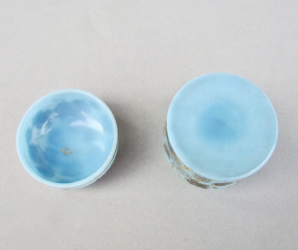 19TH C. MOSER TURQUOISE OPALINE AND GILT GLASS ROUGE POT, CIRCA 1890 View V