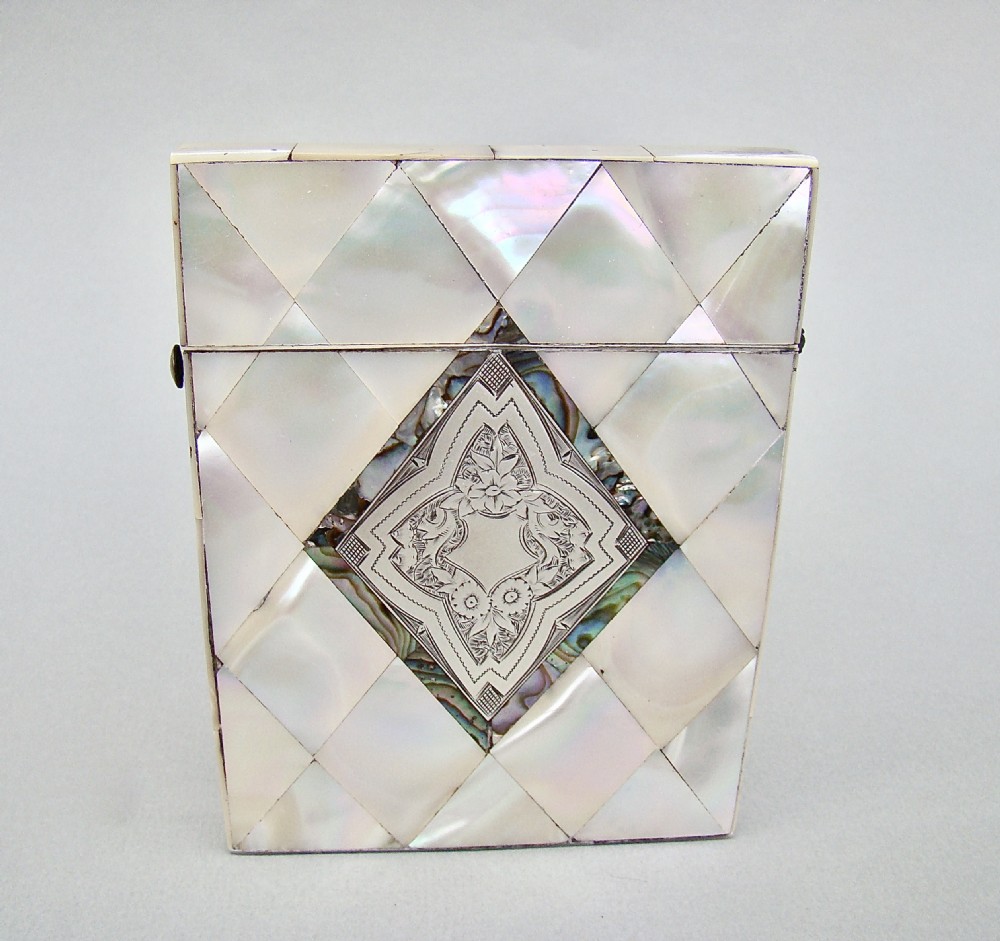 EXQUISITE VICTORIAN SILVER & MOTHER OF PEARL CARD CASE, CIRCA 1870