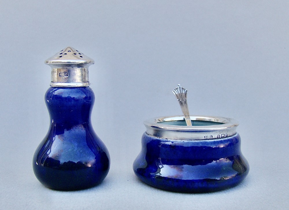 CHARMING EDWARDIAN SILVER MOUNTED SALT & PEPPER SET BY LEVI & SALAMAN, BIRMINGHAM 1905 View III