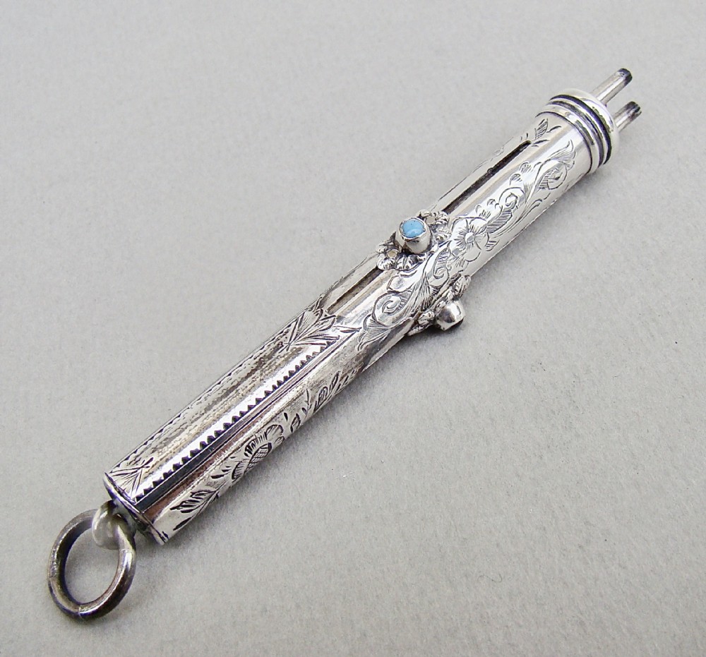 UNUSUAL VICTORIAN SILVER TRIPLE LEAD PROPELLING PENCIL BY WILLIAM VALE & SONS, BIRMINGHAM 1896