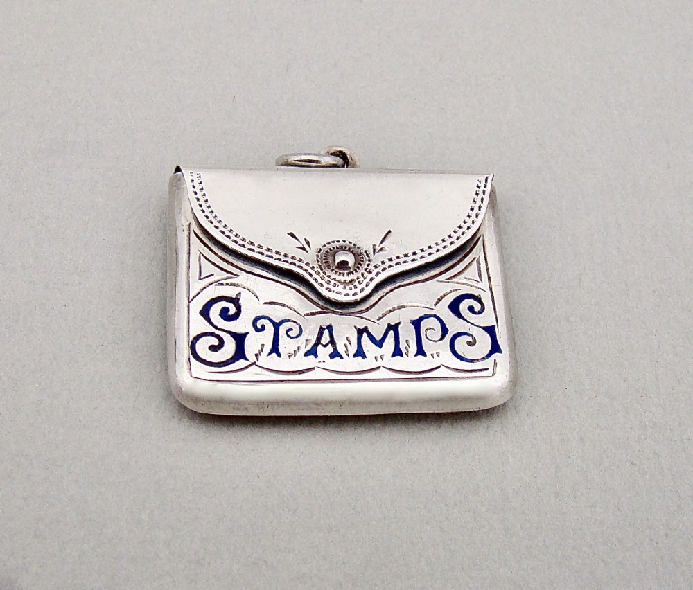 ENAMELLED SILVER STAMP CASE BY CRISFORD & NORRIS, BIRMINGHAM 1920