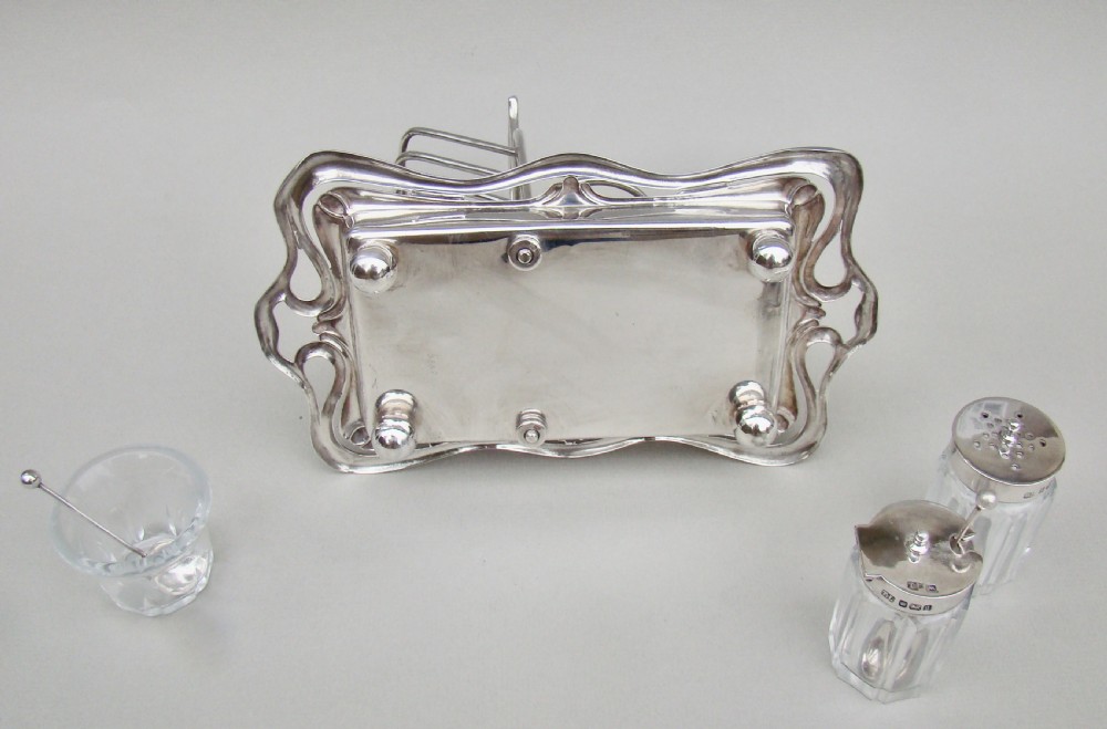 RARE ART NOUVEAU SILVER TOAST RACK SET BY THOMAS LEVESLEY, SHEFFIELD 1908 View X