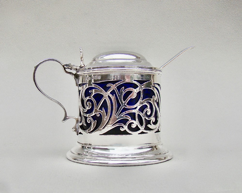 EDWARDIAN PIERCED SILVER MUSTARD POT BY JOSEPH RODGERS & SONS, SHEFFIELD 1905