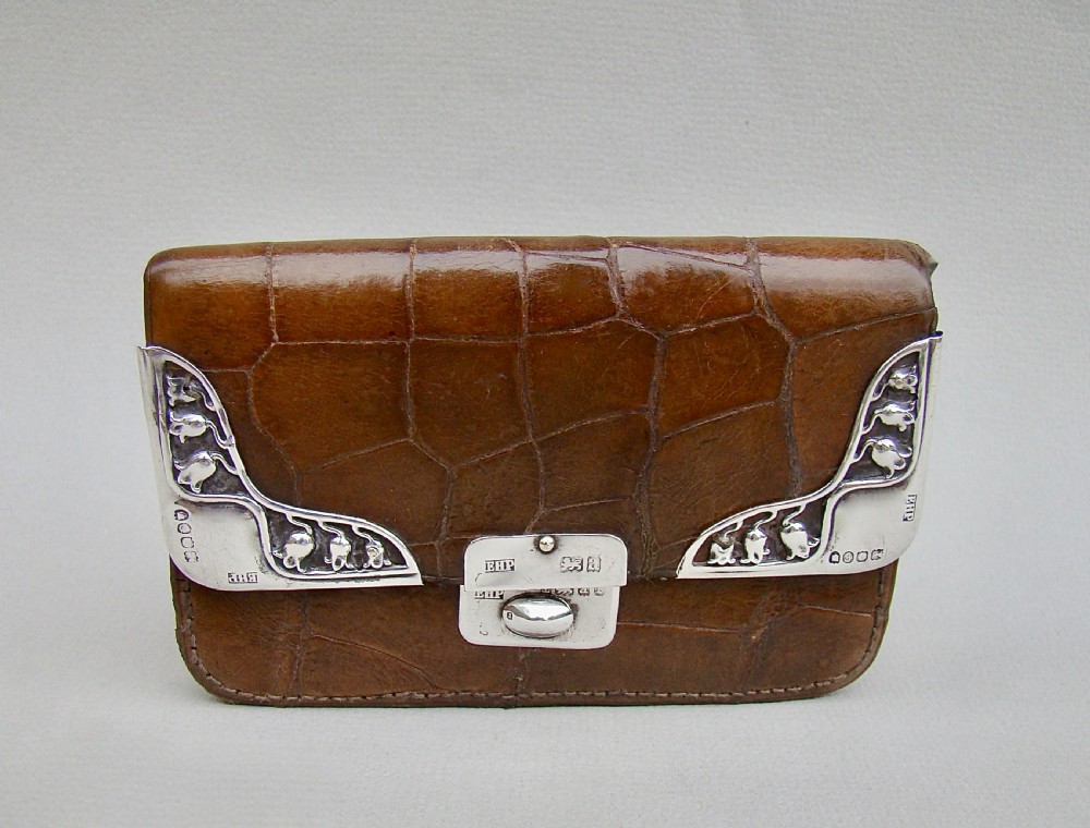 ART NOUVEAU SILVER & CROCODILE SKIN SMALL PURSE BY EUGENE POSEN, LONDON 1900
 View VIII