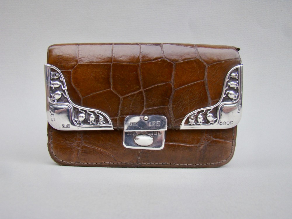 ART NOUVEAU SILVER & CROCODILE SKIN SMALL PURSE BY EUGENE POSEN, LONDON 1900
 View VII