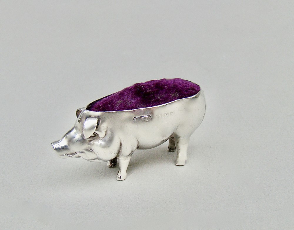 EDWARDIAN SILVER PIG PIN CUSHION BY ADIE & LOVEKIN, BIRMINGHAM 1905 View II