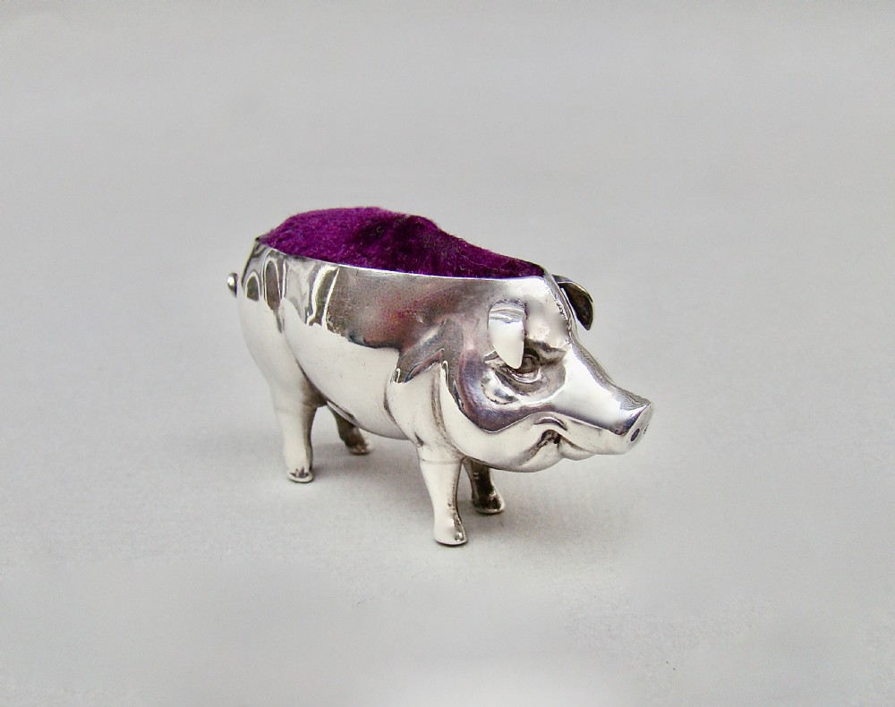 EDWARDIAN SILVER PIG PIN CUSHION BY ADIE & LOVEKIN, BIRMINGHAM 1905 View III
