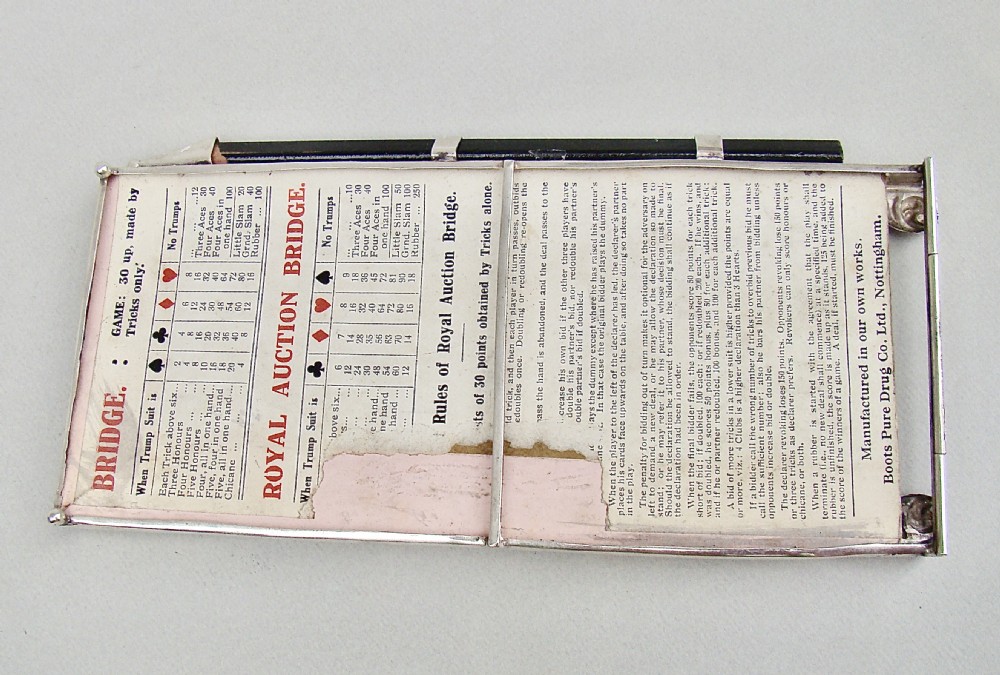 EDWARDIAN SILVER MOUNTED BRIDGE PLAYING CARDS LEATHER BOX BY LEVI & SALAMAN, BIRMINGHAM 1905 View X