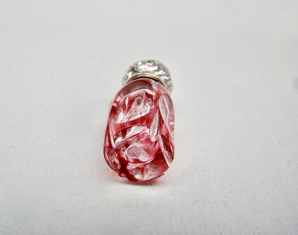MINIATURE VICTORIAN SILVER & OVERLAY CRANBERRY GLASS SCENT BOTTLE, CIRCA 1890 View VI