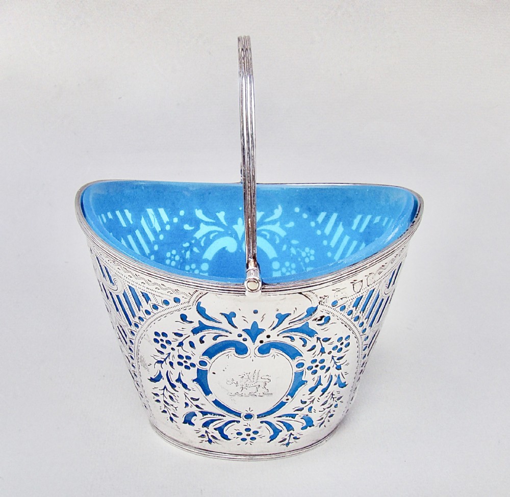 RARE AND EXQUISITE VICTORIAN SILVER SUGAR BASKET BY NATHAN & HAYES, CHESTER 1896