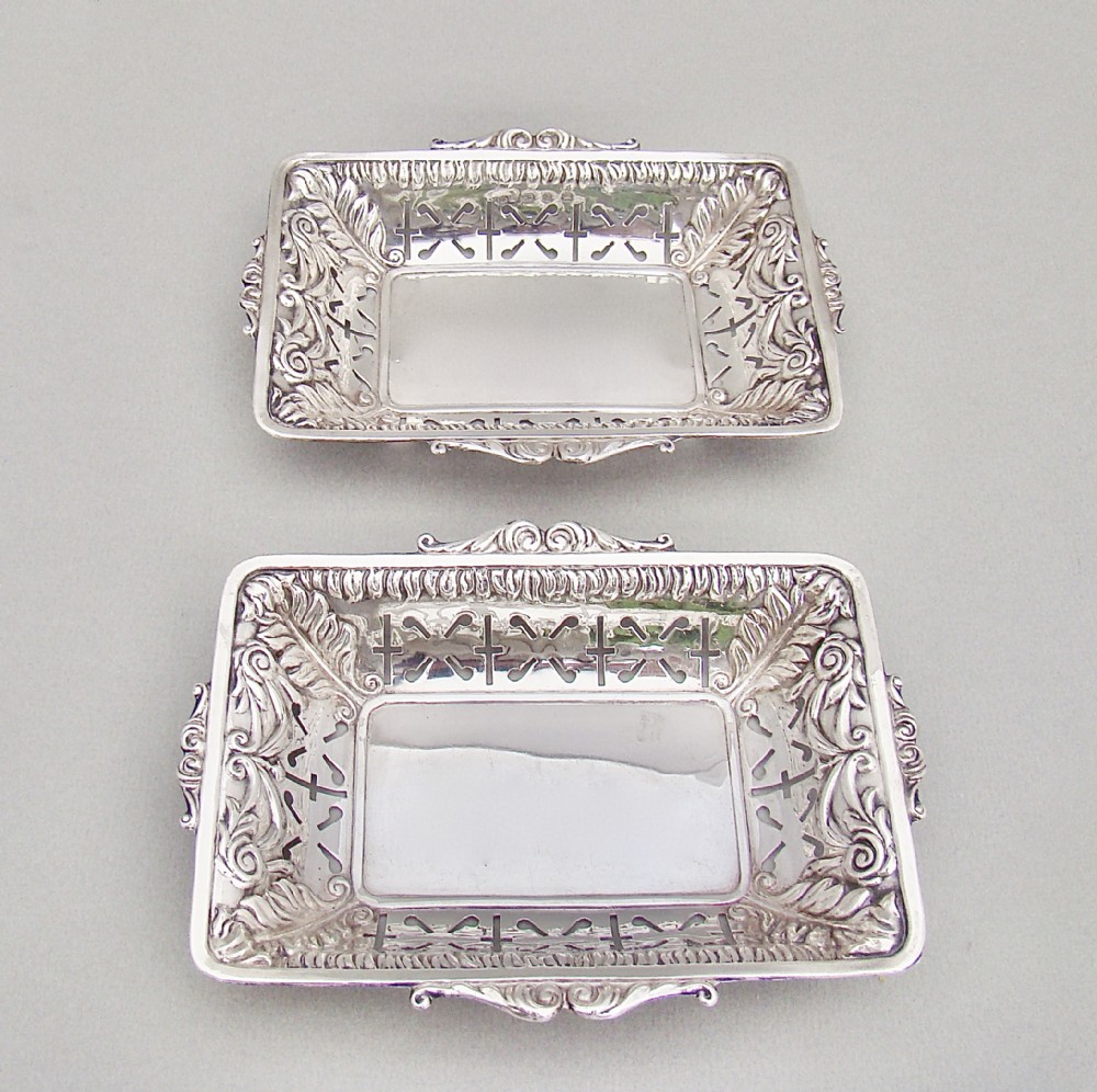 UNUSUAL PAIR OF VICTORIAN SILVER BONBON DISHES BY MINSHULL & LATIMER, BIRMINGHAM 1898