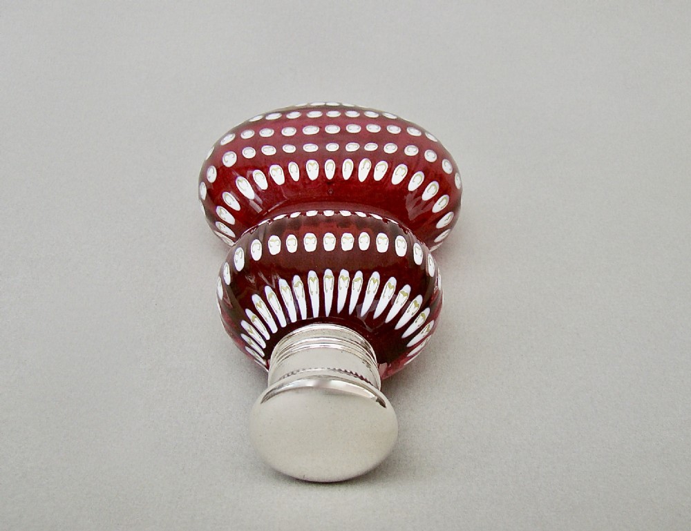 RARE VICTORIAN SILVER MOUNTED ENAMELLED CRANBERRY GLASS GOURD-SHAPED SCENT BOTTLE,CIRCA 1890 View IV