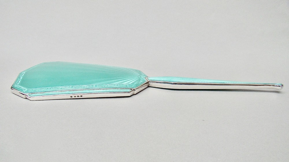 FABULOUS ART DECO SILVER AND GUILLOCHE ENAMEL HAND MIRROR BY CHARLES GREEN, BIRMINGHAM 1936
 View V