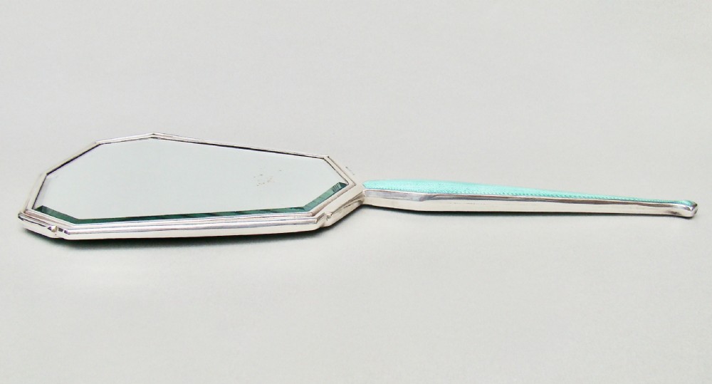 FABULOUS ART DECO SILVER AND GUILLOCHE ENAMEL HAND MIRROR BY CHARLES GREEN, BIRMINGHAM 1936
 View VI