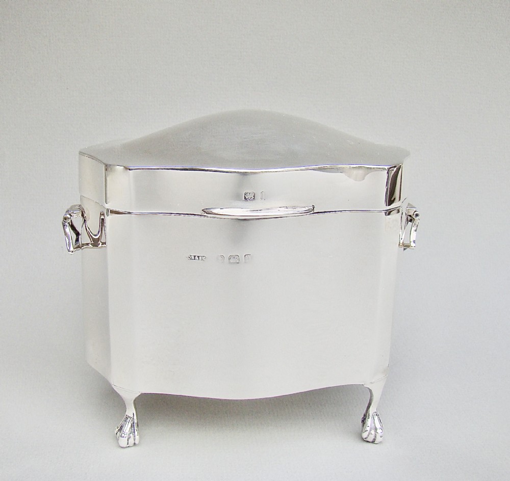 ELEGANT GEORGE V SILVER TEA CADDY BY S. BLANCKENSEE & SONS, BIRMINGHAM 1912