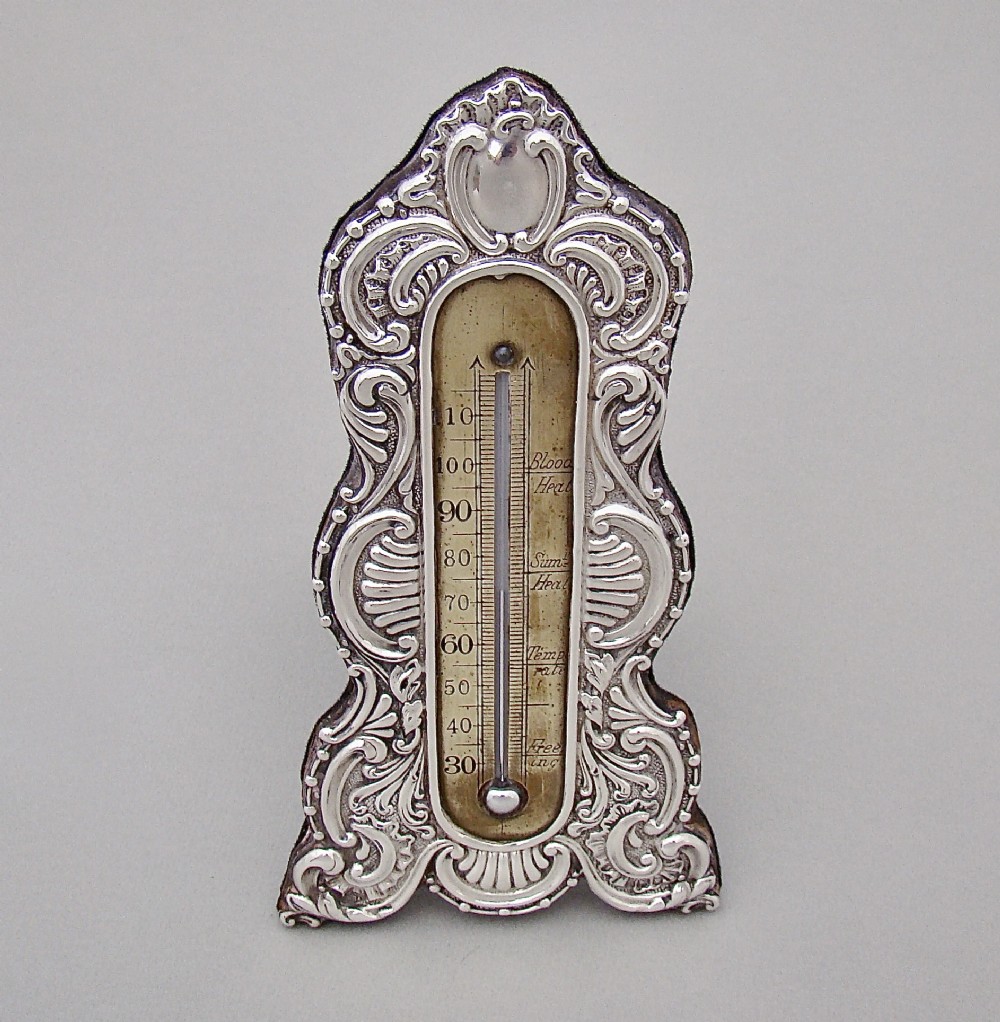 RARE ART NOUVEAU SILVER DESK THERMOMETER BY J. BATSON & SON, LONDON 1903