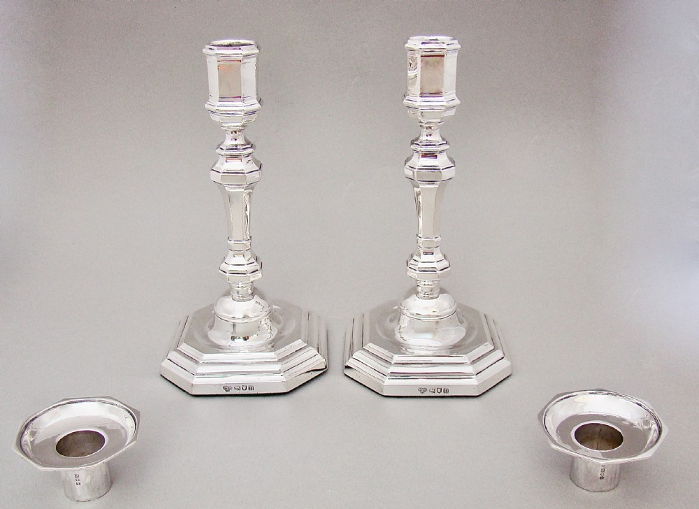 FABULOUS PAIR OF GEORGIAN REVIVAL STERLING SILVER CANDLESTICKS BY THE GOLDSMITHS & SILVERSMITHS, LONDON 1908 View III