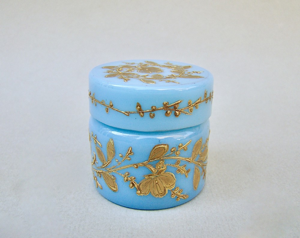 19TH C. MOSER TURQUOISE OPALINE AND GILT GLASS ROUGE POT, CIRCA 1890