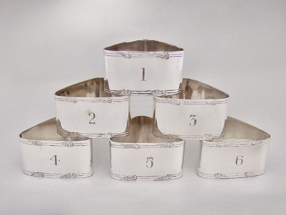 SET OF SIX EDWARDIAN SILVER PLATED NUMBERED NAPKIN RINGS, CIRCA 1900
 View III