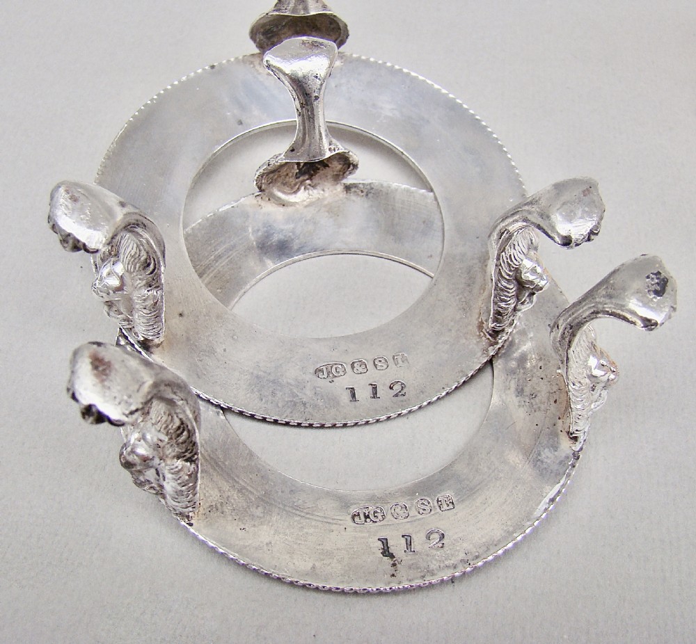DELIGHTFUL PAIR OF VICTORIAN SILVER PLATED STANDS WITH GLASS SALTS BY JOHN GRINSELL & SONS, CIRCA 1890 View VII