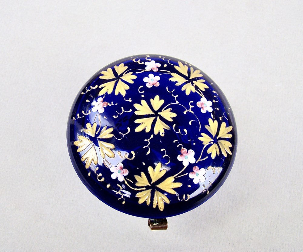 19TH CENTURY ENAMELLED BRISTOL BLUE GLASS TRINKET BOX, CIRCA 1890 View III