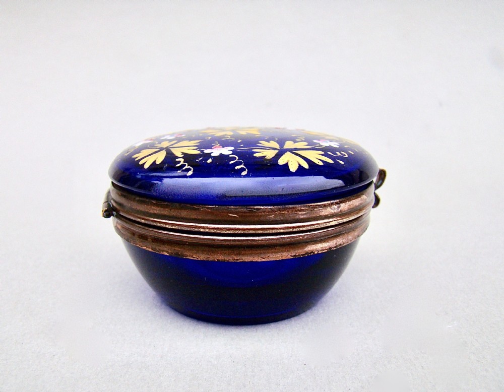19TH CENTURY ENAMELLED BRISTOL BLUE GLASS TRINKET BOX, CIRCA 1890 View IV