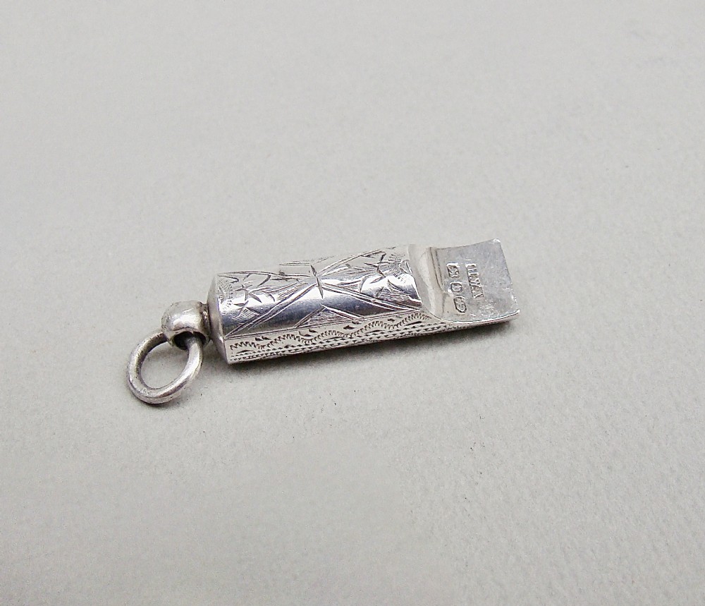 RARE VICTORIAN SILVER WHISTLE BY H. W. ASHFORD, BIRMINGHAM 1895