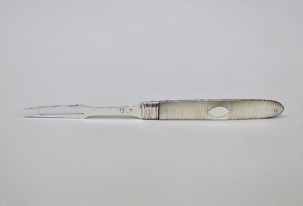 GEORGIAN SILVER AND MOTHER OF PEARL FRUIT FORK, CIRCA 1795 View IV