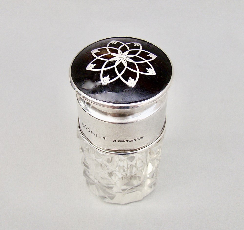 GEORGE V SILVER & PIQUE TORTOISESHELL VANITY  JAR BY MAPPIN & WEBB, BIRMINGHAM 1915