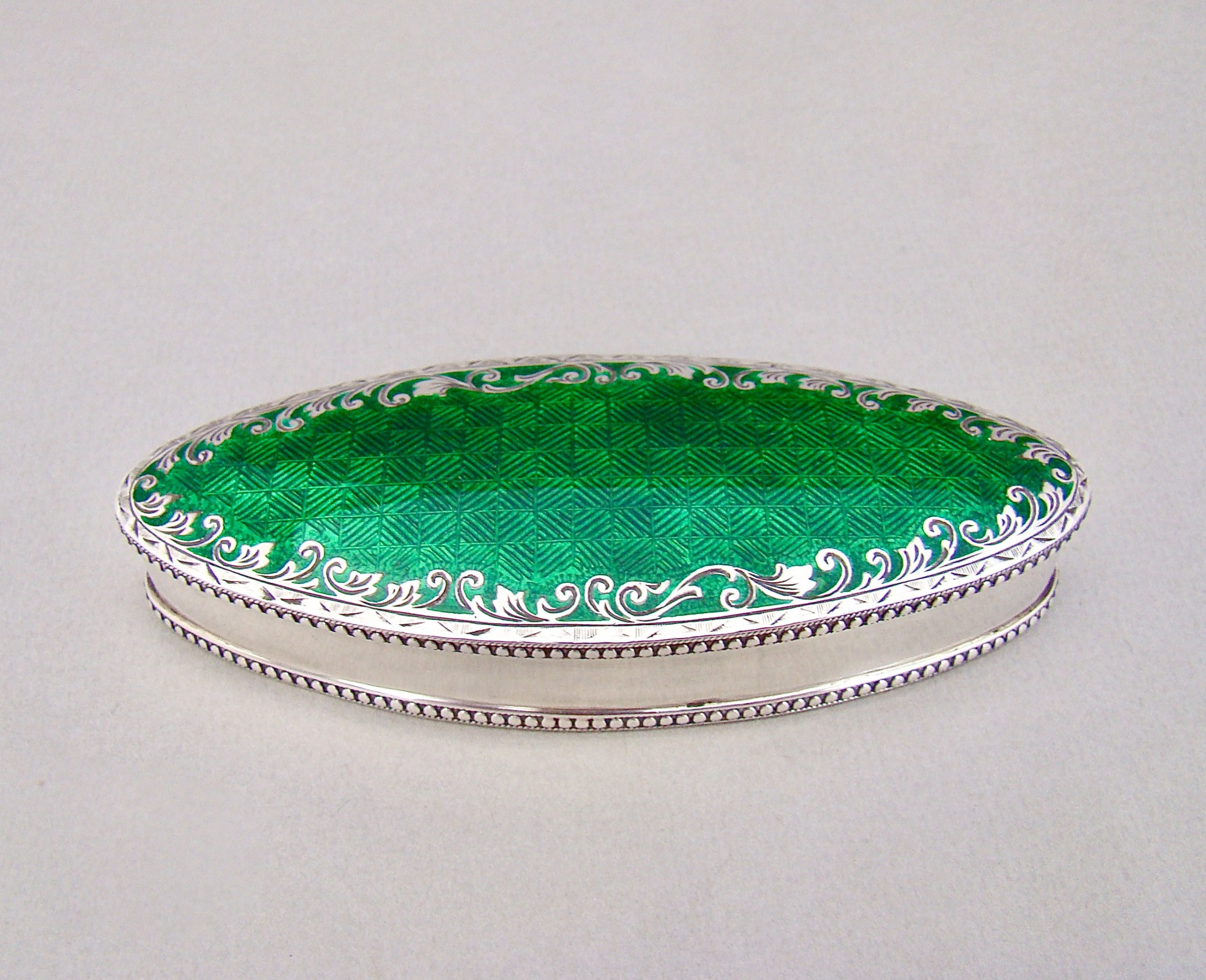 FABULOUS EDWARDIAN SILVER & GUILLOCHE ENAMEL JEWELLERY BOX BY J & R ATTENBOROUGH, CHESTER 1909