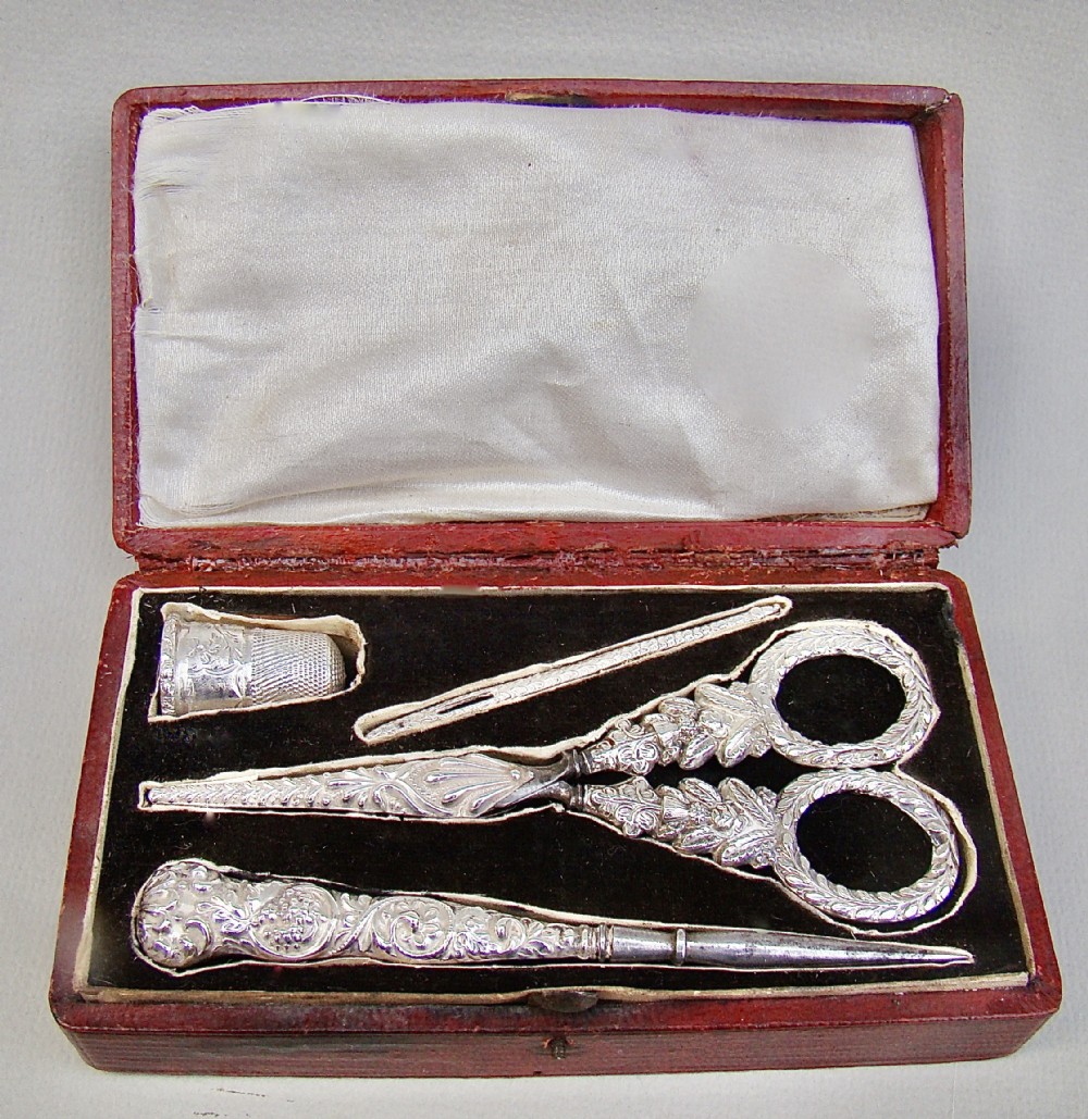 RARE AND EXQUISITE EARLY VICTORIAN CASED SEWING SET, CIRCA 1840