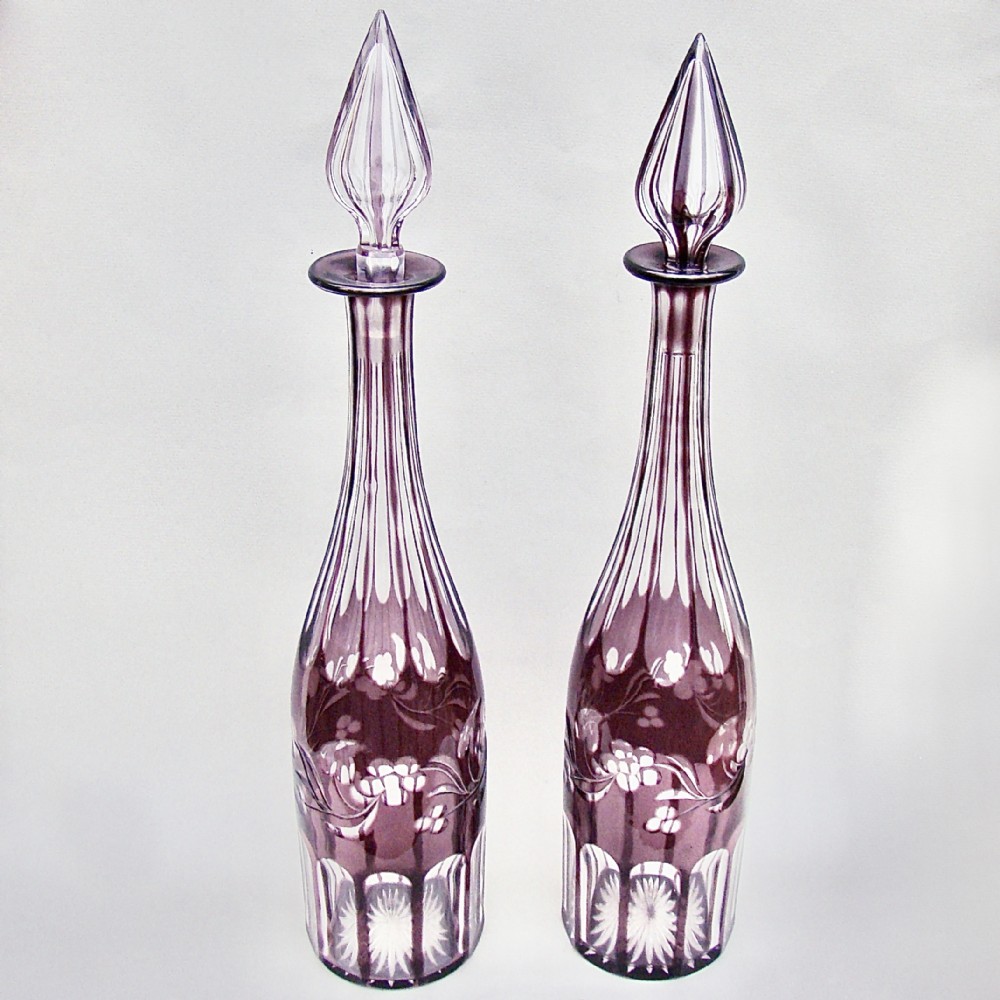 ELEGANT PAIR OF BOHEMIAN AMETHYST GLASS DECANTERS, CIRCA 1890