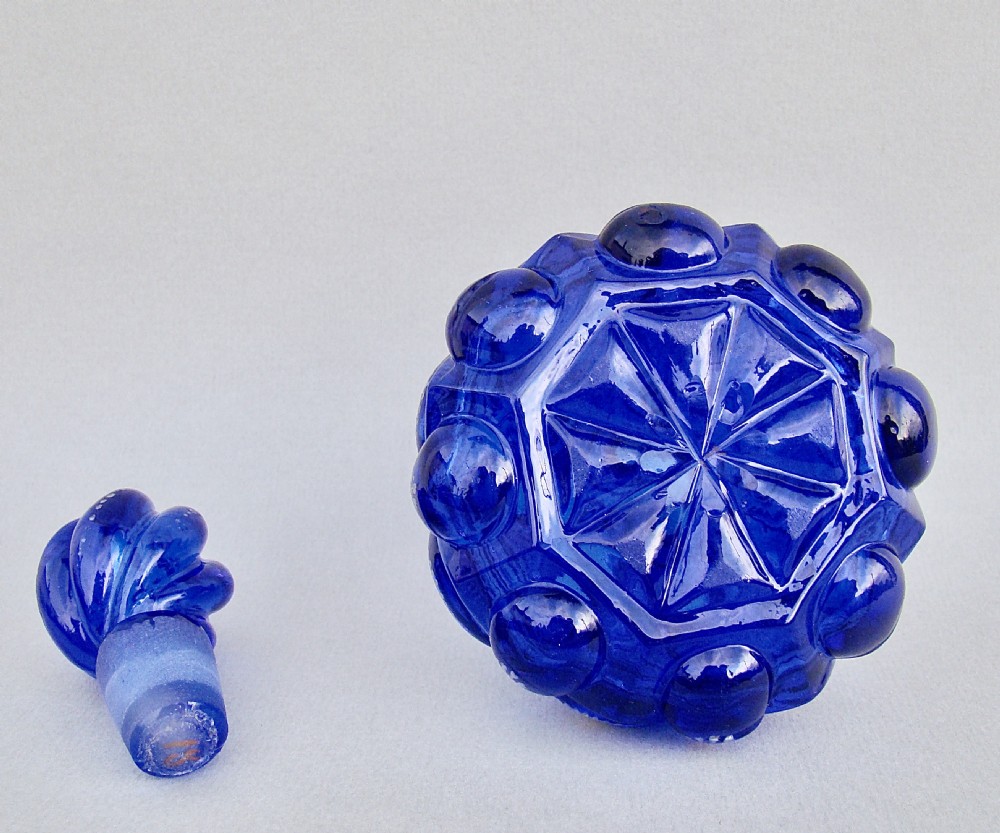 VICTORIAN ENAMELLED BRISTOL BLUE PRESSED GLASS SCENT BOTTLE, CIRCA 1880
 View V