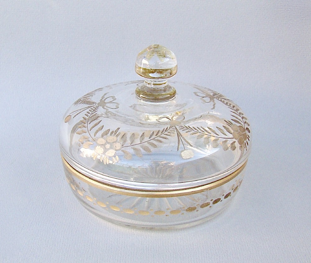 19TH CENTURY FRENCH GILT GLASS DRESSING TABLE JAR , CIRCA 1890
