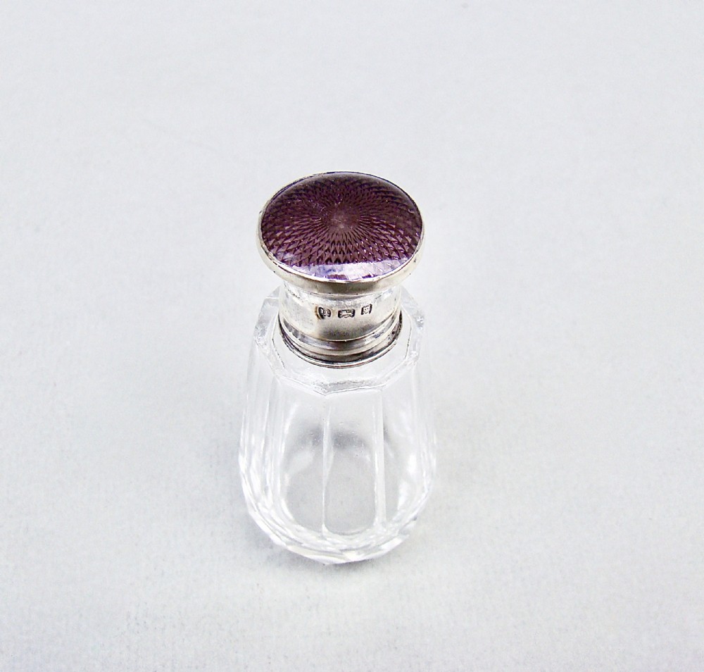 ART DECO SILVER AND ENAMELLED GLASS SCENT BOTTLE BY HENRY PERKINS, LONDON 1928