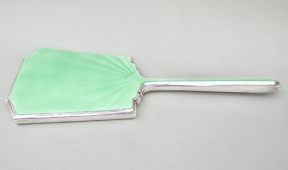 FABULOUS ART DECO SILVER AND GUILLOCHE ENAMEL HAND MIRROR BY ALEXANDER CLARK, BIRMINGHAM 1934 View II