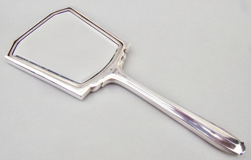 FABULOUS ART DECO SILVER AND GUILLOCHE ENAMEL HAND MIRROR BY ALEXANDER CLARK, BIRMINGHAM 1934 View III