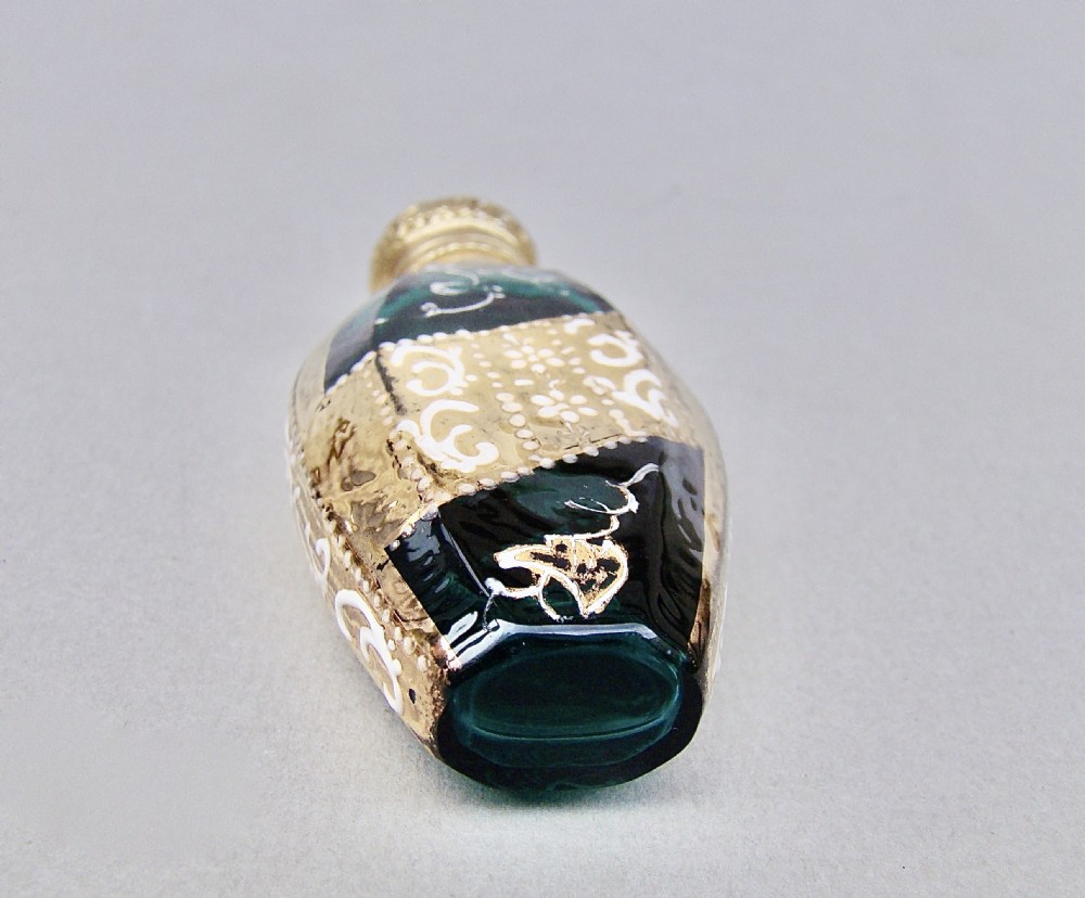 EXQUISITE VICTORIAN ORMULU MOUNTED BRISTOL GREEN ENAMELLED GLASS SCENT BOTTLE , CIRCA 1890 View IV