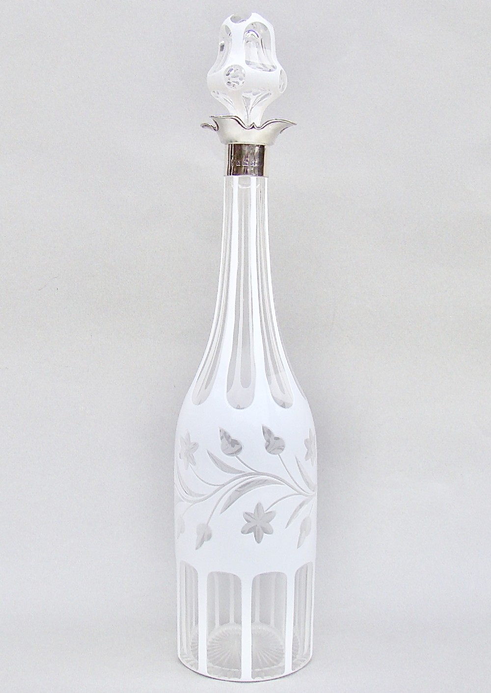RARE EDWARDIAN SILVER MOUNTED BOHEMIAN GLASS DECANTER BY LATHAM & MORTON, BIRMINGHAM 1902