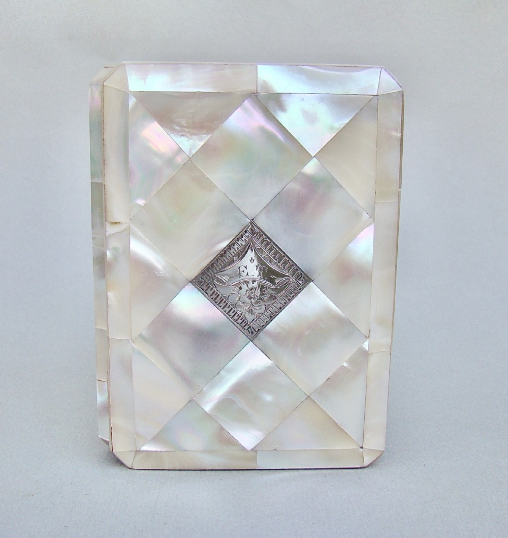 EXQUISITE VICTORIAN SILVER & MOTHER OF PEARL CALLING CARD CASE , CIRCA 1870