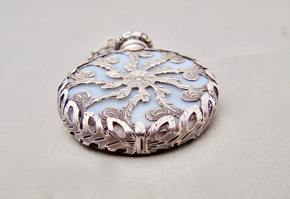 RARE VICTORIAN SILVER CASED OPALINE GLASS CHATELAINE SCENT BOTTLE, CIRCA 1880 View VII