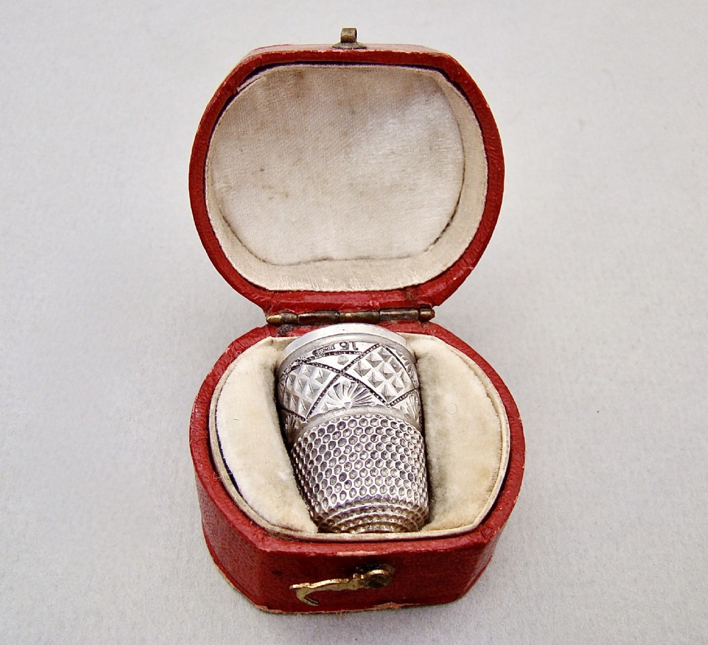 CASED VICTORIAN SILVER THIMBLE BY HENRY GRIFFITH & SONS LTD, BIRMINGHAM CIRCA 1890
